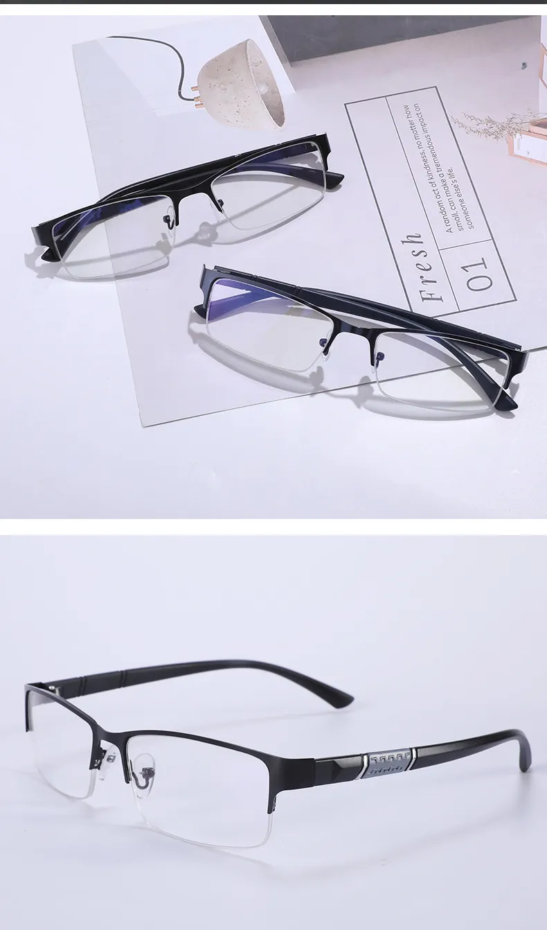 Metal Anti-blue Light Reading Glasses Farsighted Eyeglasses Men Business Eyewear Diopter 0 +1.0 +1.5 +2.0 +2.5 +3.0 +3.5 +4.0