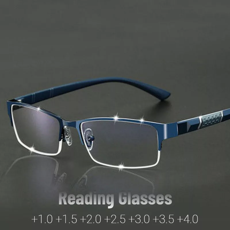 Metal Anti-blue Light Reading Glasses Farsighted Eyeglasses Men Business Eyewear Diopter 0 +1.0 +1.5 +2.0 +2.5 +3.0 +3.5 +4.0