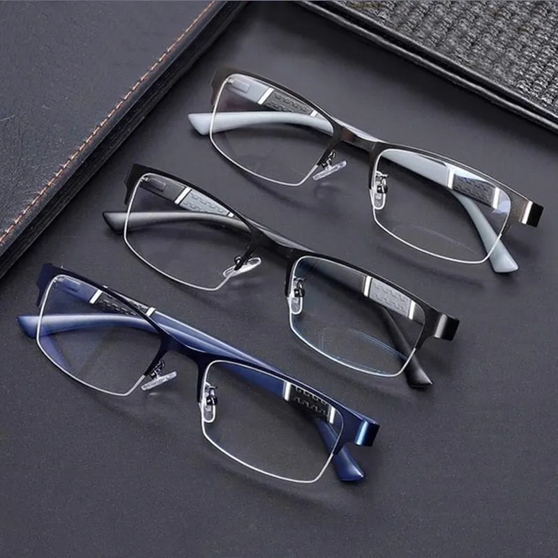 Metal Anti-blue Light Reading Glasses Farsighted Eyeglasses Men Business Eyewear Diopter 0 +1.0 +1.5 +2.0 +2.5 +3.0 +3.5 +4.0