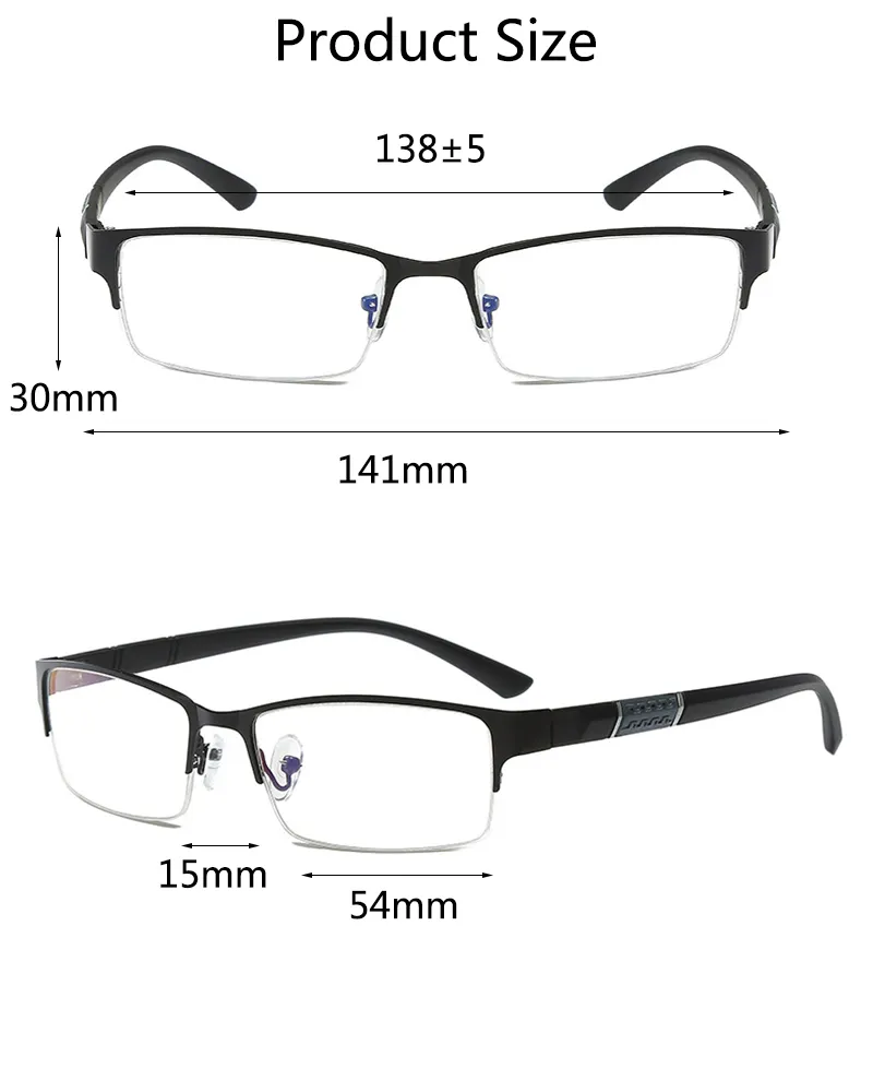 Metal Anti-blue Light Reading Glasses Farsighted Eyeglasses Men Business Eyewear Diopter 0 +1.0 +1.5 +2.0 +2.5 +3.0 +3.5 +4.0
