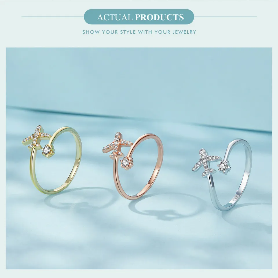 bamoer Genuine 925 Sterling Silver Flying Plane Open Finger Rings for Women Clear CZ Adjustable Rings Fine Jewelry Bijoux SCR623 bamoer Genuine 925 Sterling Silver Flying Plane Open Finger Rings for Women Clear CZ Adjustable Rings Fine Jewelry Bijoux SCR623