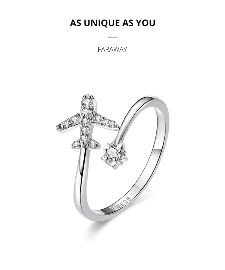 bamoer Genuine 925 Sterling Silver Flying Plane Open Finger Rings for Women Clear CZ Adjustable Rings Fine Jewelry Bijoux SCR623 bamoer Genuine 925 Sterling Silver Flying Plane Open Finger Rings for Women Clear CZ Adjustable Rings Fine Jewelry Bijoux SCR623