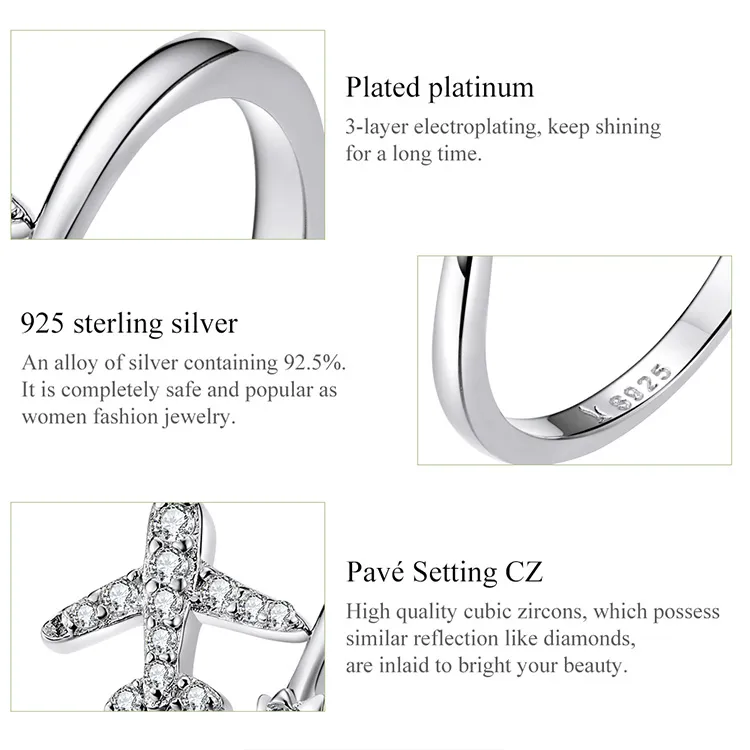 bamoer Genuine 925 Sterling Silver Flying Plane Open Finger Rings for Women Clear CZ Adjustable Rings Fine Jewelry Bijoux SCR623 bamoer Genuine 925 Sterling Silver Flying Plane Open Finger Rings for Women Clear CZ Adjustable Rings Fine Jewelry Bijoux SCR623