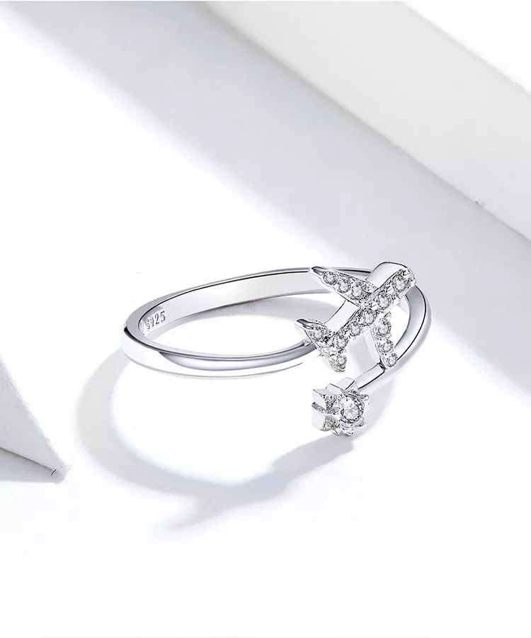 bamoer Genuine 925 Sterling Silver Flying Plane Open Finger Rings for Women Clear CZ Adjustable Rings Fine Jewelry Bijoux SCR623 bamoer Genuine 925 Sterling Silver Flying Plane Open Finger Rings for Women Clear CZ Adjustable Rings Fine Jewelry Bijoux SCR623