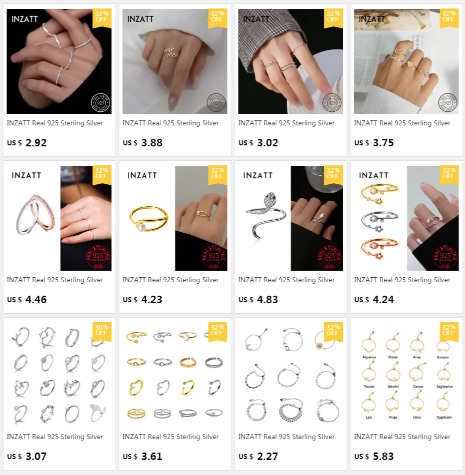 INZATT Real 925 Sterling Silver Star Ring for Fashion Women Party Minimalist Fine Jewelry Cute Anillo Estrella Accessories Gift