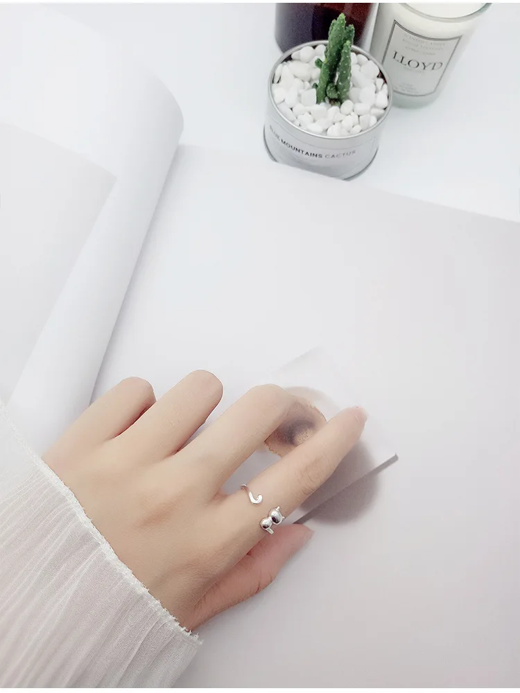 Silver Plated Jewelry Hot Popular New Fashion Korean Small Fresh Cute Cat Animal Opening Simple Rings    R004