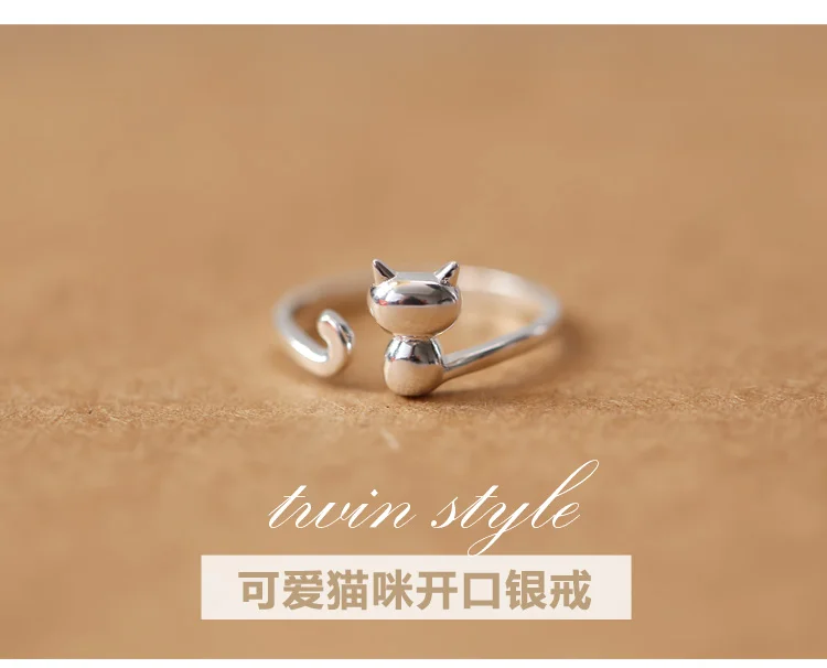 Silver Plated Jewelry Hot Popular New Fashion Korean Small Fresh Cute Cat Animal Opening Simple Rings    R004