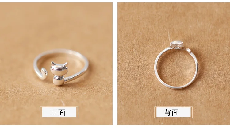 Silver Plated Jewelry Hot Popular New Fashion Korean Small Fresh Cute Cat Animal Opening Simple Rings    R004