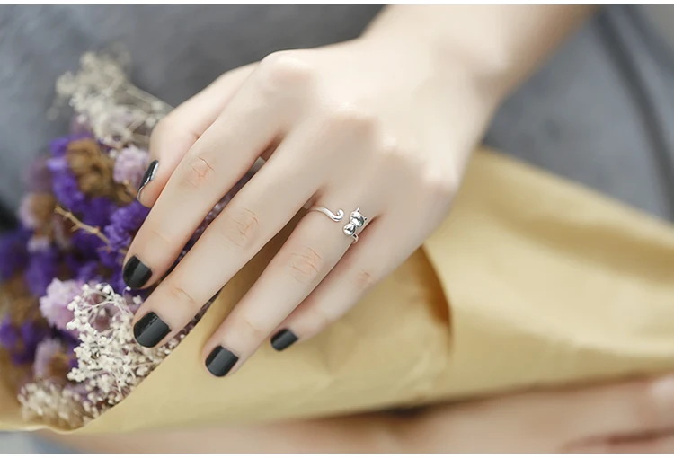 Silver Plated Jewelry Hot Popular New Fashion Korean Small Fresh Cute Cat Animal Opening Simple Rings    R004